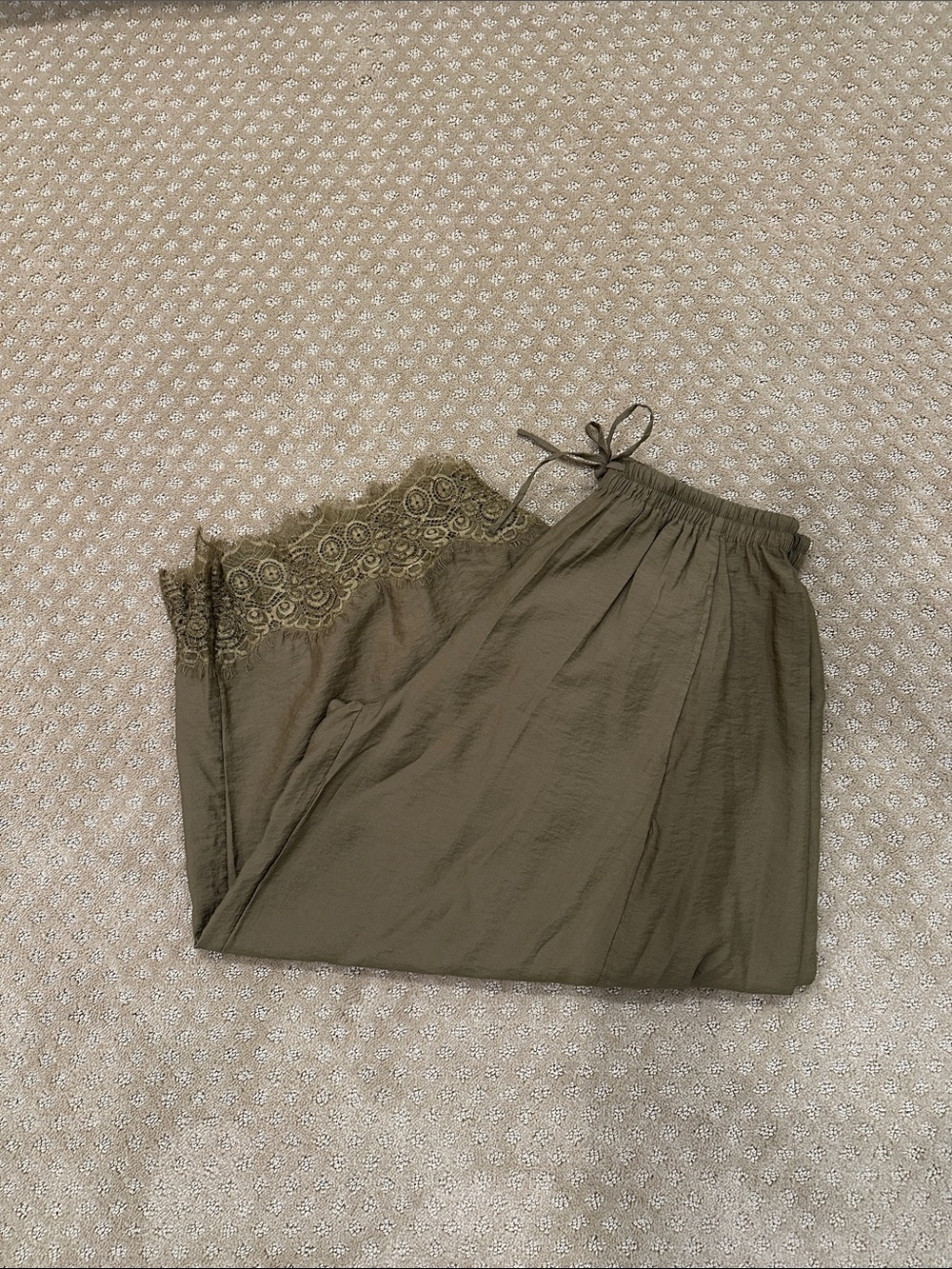 Anthropologie Olive Lace-Trim Cropped Pants